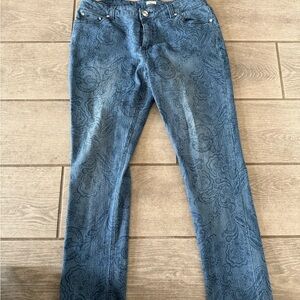 Reba Paisley Print Skinny Jeans with Embellished Pockets - Blue 33 Inch Waist